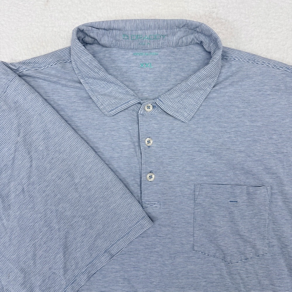 B Draddy Polo Shirt Mens Size XXL Blue Striped Pocket Golf Pima Cotton Casual